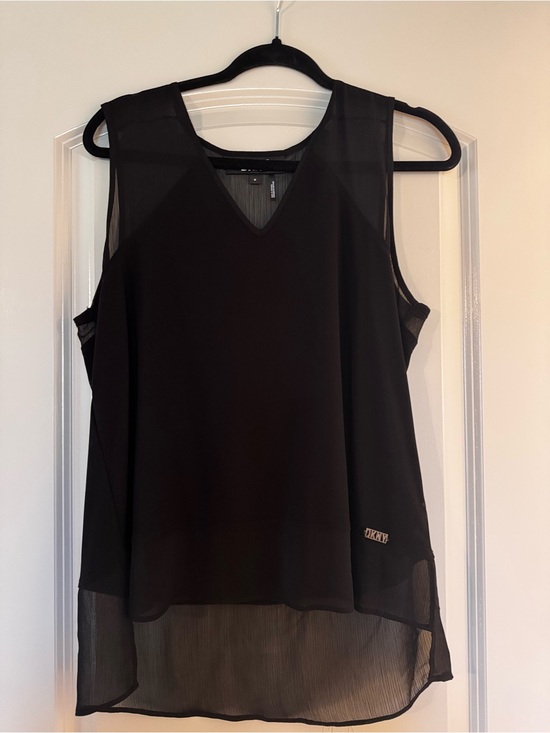 Dkny Tops - Black Sleeveless V-Neck Chiffon Overlay Top by DKNY